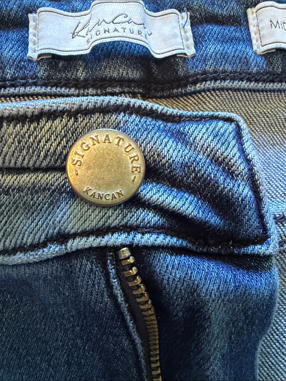 KanCan Blue Washed Distressed Denim Jeans with metal Logo Plate - Picture 8 of 12